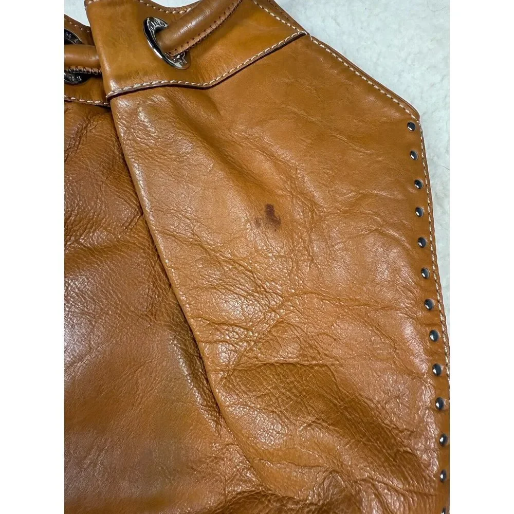 Michael Kors Brown Leather Purse Astor Studded Tote Hobo Western Cowgirl Bag‎